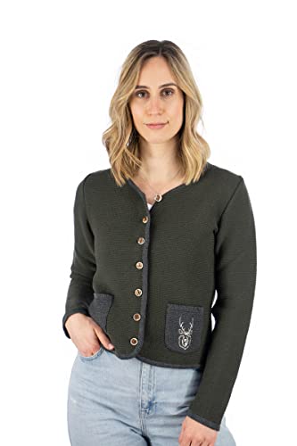 OS Trachten Damen Strickjacke Trachtenjacke Cardigan mit Rundhalsausschnitt Enkeyo, Größe:40, Farbe:dunkelgrün von OS Trachten