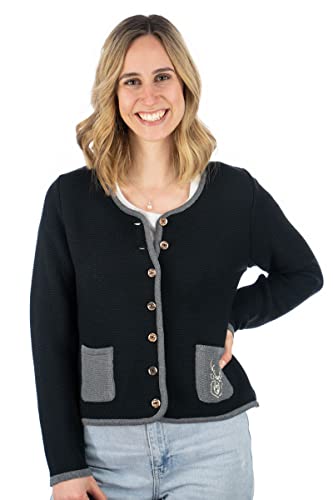 OS Trachten Damen Strickjacke Trachtenjacke Cardigan mit Rundhalsausschnitt Enkeyo, Größe:40, Farbe:schwarz von OS Trachten