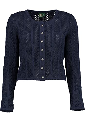 OS Trachten Damen Strickjacke Trachtenjacke Cardigan mit Rundhalsausschnitt Gnoyor, Größe:36, Farbe:Marine von OS Trachten