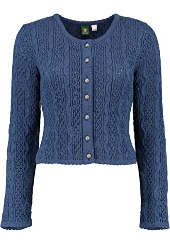 OS Trachten Damen Strickjacke Trachtenjacke Cardigan mit Rundhalsausschnitt Igaza, Größe:34, Farbe:Jeans von OS Trachten