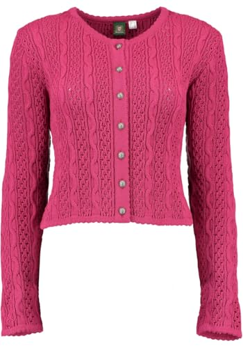 OS Trachten Damen Strickjacke Trachtenjacke Cardigan mit Rundhalsausschnitt Igaza, Größe:36, Farbe:Himbeere von OS Trachten