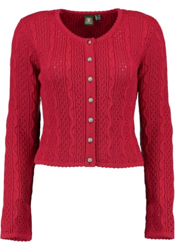 OS Trachten Damen Strickjacke Trachtenjacke Cardigan mit Rundhalsausschnitt Igaza, Größe:38, Farbe:dunkelrot von OS Trachten