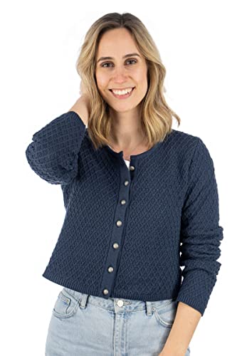 OS Trachten Damen Strickjacke Trachtenjacke Cardigan mit Rundhalsausschnitt Quivun, Größe:34, Farbe:Marine von OS Trachten