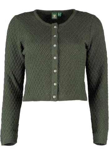 OS Trachten Damen Strickjacke Trachtenjacke Cardigan mit Rundhalsausschnitt Quivun, Größe:34, Farbe:dunkelgrün von OS Trachten