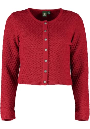 OS Trachten Damen Strickjacke Trachtenjacke Cardigan mit Rundhalsausschnitt Quivun, Größe:34, Farbe:mittelrot von OS Trachten
