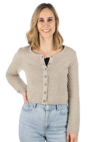 OS Trachten Damen Strickjacke Trachtenjacke Cardigan mit Rundhalsausschnitt Quivun, Größe:36, Farbe:Natur von OS Trachten