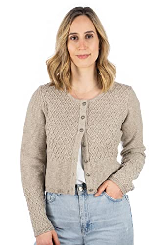 OS Trachten Damen Strickjacke Trachtenjacke Cardigan mit Rundhalsausschnitt Swoyar, Größe:34, Farbe:ecrue von OS Trachten