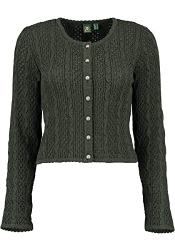 OS Trachten Damen Strickjacke Trachtenjacke Cardigan mit Rundhalsausschnitt Tikepe, Größe:42, Farbe:dunkelgrün von OS Trachten