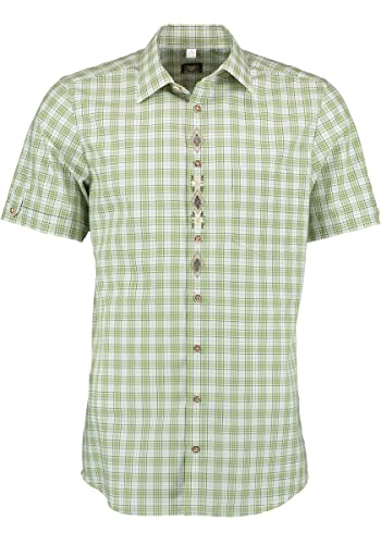 OS Trachten Herren Hemd Kurzarm Trachtenhemd mit Haifischkragen Tesiza, Größe:41/42, Farbe:Oliv von OS Trachten