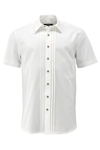 OS Trachten Herren Hemd Kurzarm Trachtenhemd mit Liegekragen Gnydys, Größe:51/52, Farbe:weiß von OS Trachten