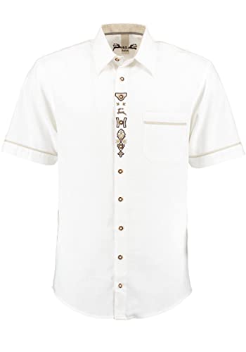 OS Trachten Herren Hemd Kurzarm Trachtenhemd mit Liegekragen Lavona, Größe:39/40, Farbe:weiß von OS Trachten