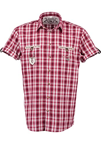 OS Trachten Herren Hemd Kurzarm Trachtenhemd mit Liegekragen Lyroa, Größe:47/48, Farbe:hochrot von OS Trachten