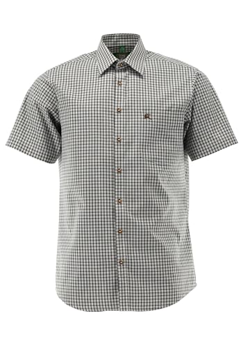 OS Trachten Herren Hemd Kurzarm Trachtenhemd mit Liegekragen Rhadi, Größe:35/36, Farbe:dunkelgrün von OS Trachten