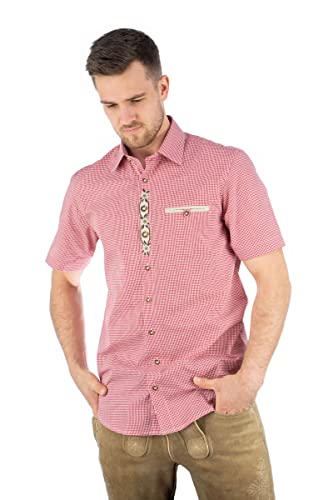 OS Trachten Herren Hemd Kurzarm Trachtenhemd mit Liegekragen Weonys, Größe:41/42, Farbe:hochrot von OS Trachten