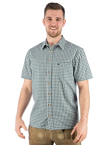 OS Trachten Herren Hemd Kurzarm Trachtenhemd mit Liegekragen Zihul, Größe:37/38, Farbe:dunkelgrün von OS Trachten