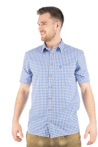 OS Trachten Herren Hemd Kurzarm Trachtenhemd mit Liegekragen Zihul, Größe:39/40, Farbe:Mittelblau von OS Trachten