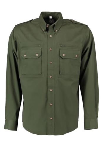 OS Trachten Herren Hemd Langarm Jagdhemd mit Button-Down-Kragen Egapey, Größe:43/44, Farbe:dunkelgrün von OS Trachten