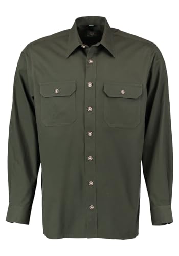 OS Trachten Herren Hemd Langarm Jagdhemd mit Liegekragen Elybu, Größe:45/46, Farbe:dunkelgrün von OS Trachten