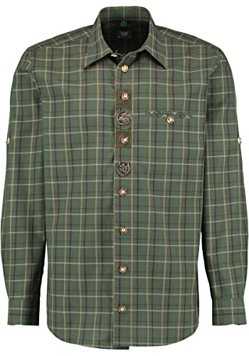 OS Trachten Herren Hemd Langarm Jagdhemd mit Liegekragen Genat, Größe:43/44, Farbe:trachtengrün von OS Trachten