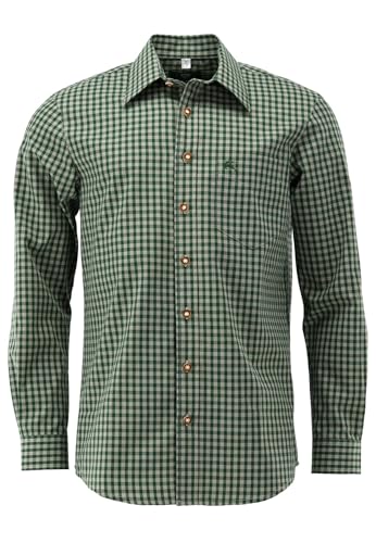 OS Trachten Herren Hemd Langarm Trachtenhemd mit Liegekragen Panxeta, Größe:37/38, Farbe:mittelgrün von OS Trachten