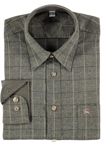 OS Trachten Herren Hemd Langarm Jagdhemd mit Liegekragen Uramo, Größe:51/52, Farbe:Khaki/Schlamm von OS Trachten