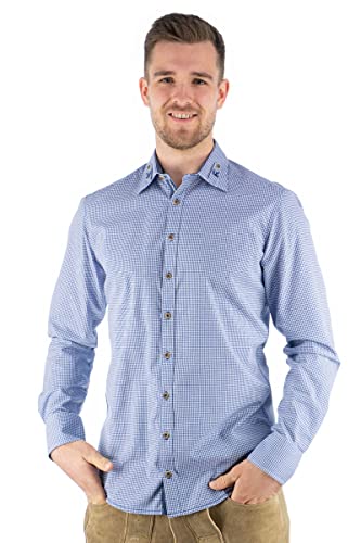 OS Trachten Herren Hemd Langarm Trachtenhemd mit Haifischkragen Frusla, Größe:53/54, Farbe:Mittelblau von OS Trachten