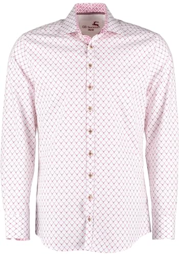 OS Trachten Herren Hemd Langarm Trachtenhemd mit Haifischkragen Kedase, Größe:39/40, Farbe:Himbeere von OS Trachten