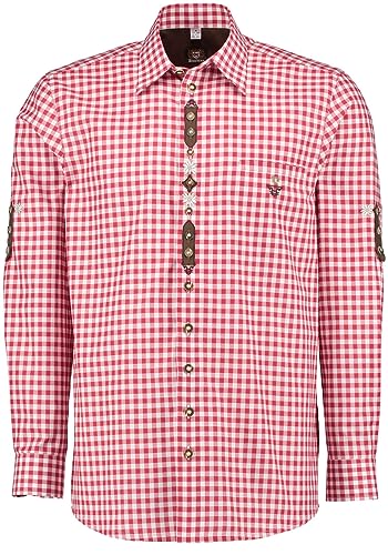 OS Trachten Herren Hemd Langarm Trachtenhemd mit Haifischkragen Lytal, Größe:41/42, Farbe:mittelrot von OS Trachten