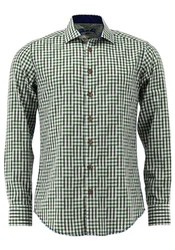 OS Trachten Herren Hemd Langarm Trachtenhemd mit Haifischkragen Zufir, Größe:39/40, Farbe:Khaki/Schlamm von OS Trachten