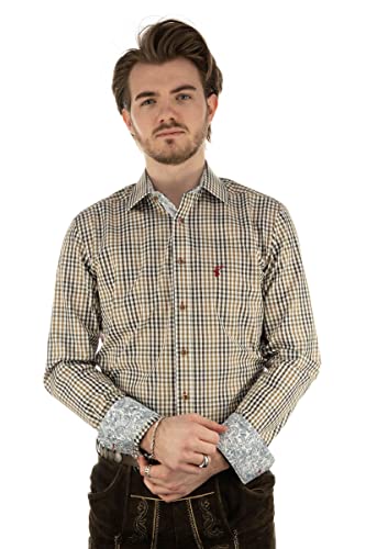 OS Trachten Herren Hemd Langarm Trachtenhemd mit Liegekragen Arkaya, Größe:39/40, Farbe:Hellbraun von OS Trachten