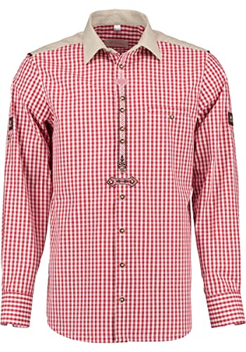 OS Trachten Herren Hemd Langarm Trachtenhemd mit Liegekragen Brelo, Größe:43/44, Farbe:mittelrot von OS Trachten