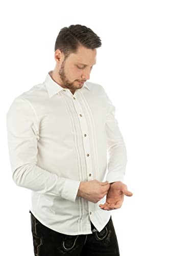 OS Trachten Herren Hemd Langarm Trachtenhemd mit Liegekragen Gluxex, Größe:45/46, Farbe:weiß von OS Trachten