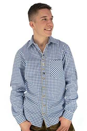 OS Trachten Herren Hemd Langarm Trachtenhemd mit Liegekragen Latee, Größe:39/40, Farbe:Mittelblau von OS Trachten