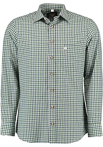 OS Trachten Herren Hemd Langarm Trachtenhemd mit Liegekragen Lundoko, Größe:45/46, Farbe:dunkelgrün von OS Trachten