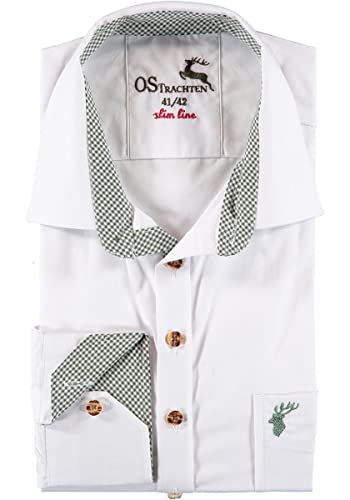 OS Trachten Herren Hemd Langarm Trachtenhemd mit Liegekragen Oqqaya, Größe:39/40, Farbe:weiß von OS Trachten