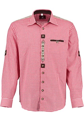OS Trachten Herren Hemd Langarm Trachtenhemd mit Liegekragen Ozido, Größe:45/46, Farbe:mittelrot von OS Trachten