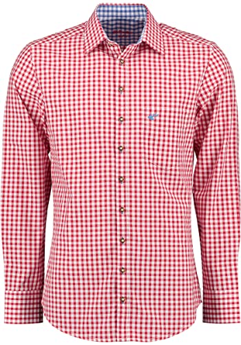 OS Trachten Herren Hemd Langarm Trachtenhemd mit Liegekragen Pasevu, Größe:37/38, Farbe:mittelrot von OS Trachten