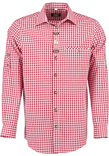 OS Trachten Herren Hemd Langarm Trachtenhemd mit Liegekragen Smoba, Größe:41/42, Farbe:mittelrot von OS Trachten