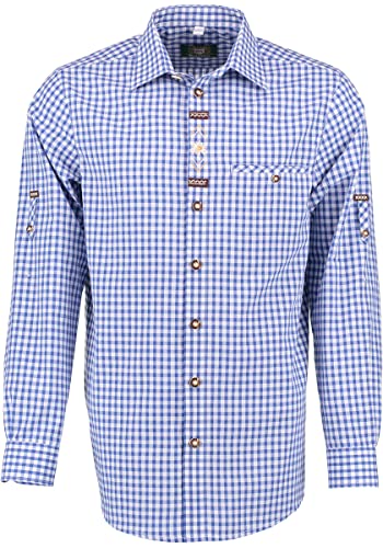 OS Trachten Herren Hemd Langarm Trachtenhemd mit Liegekragen Smoba, Größe:47/48, Farbe:Mittelblau von OS Trachten