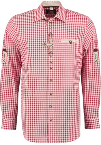 OS Trachten Herren Hemd Langarm Trachtenhemd mit Liegekragen Trufu, Größe:49/50, Farbe:mittelrot von OS Trachten