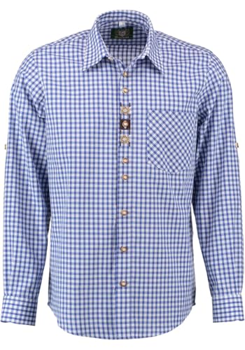 OS Trachten Herren Hemd Langarm Trachtenhemd mit Liegekragen Utamo, Größe:47/48, Farbe:Mittelblau von OS Trachten