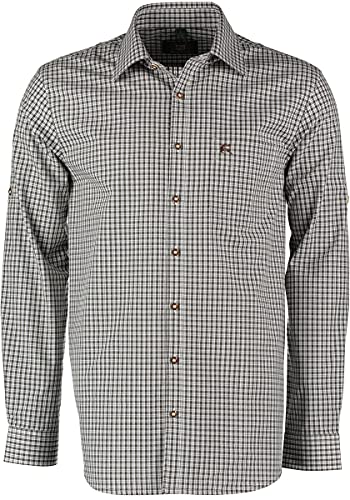 OS Trachten Herren Hemd Langarm Trachtenhemd mit Liegekragen Vakas, Größe:45/46, Farbe:dunkelgrün von OS Trachten
