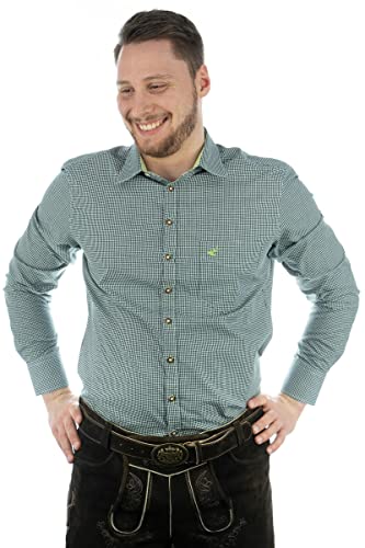 OS Trachten Herren Hemd Langarm Trachtenhemd mit Liegekragen Wacodu, Größe:41/42, Farbe:dunkelgrün von OS Trachten