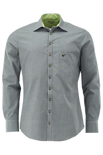 OS Trachten Herren Hemd Langarm Trachtenhemd mit Liegekragen Wacodu, Größe:43/44, Farbe:dunkelgrün von OS Trachten
