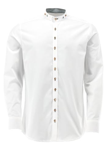 OS Trachten Herren Hemd Langarm Trachtenhemd mit Stehkragen Omsaya, Größe:49/50, Farbe:weiß-dunkelgrün von OS Trachten