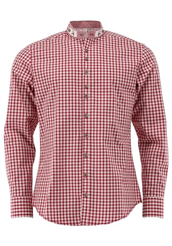 OS Trachten Herren Hemd Langarm Trachtenhemd mit Stehkragen Prabu, Größe:37/38, Farbe:mittelrot von OS Trachten