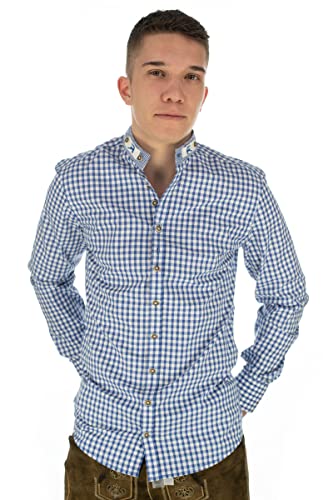 OS Trachten Herren Hemd Langarm Trachtenhemd mit Stehkragen Prabu, Größe:41/42, Farbe:Mittelblau von OS Trachten