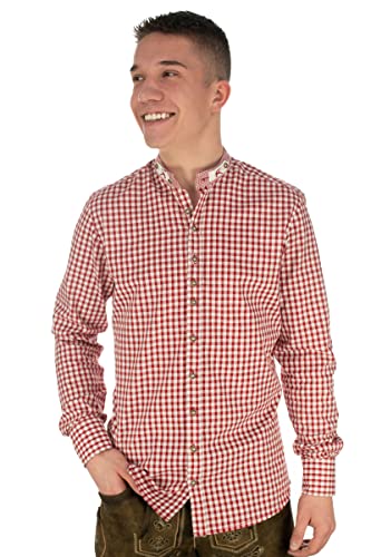 OS Trachten Herren Hemd Langarm Trachtenhemd mit Stehkragen Prabu, Größe:41/42, Farbe:mittelrot von OS Trachten