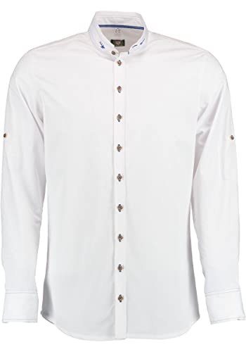 OS Trachten Herren Hemd Langarm Trachtenhemd mit Stehkragen Prayat, Größe:37/38, Farbe:weiß-Mittelblau von OS Trachten