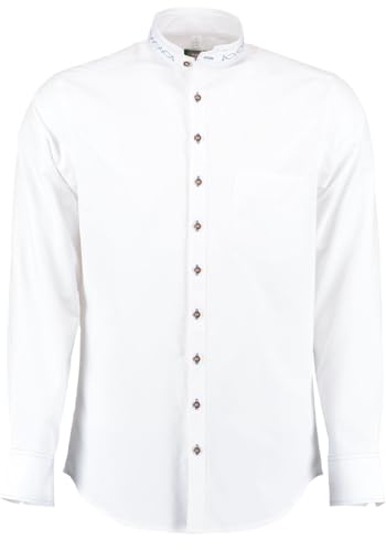 OS Trachten Herren Hemd Langarm Trachtenhemd mit Stehkragen Storax, Größe:35/36, Farbe:weiß-Mittelblau von OS Trachten